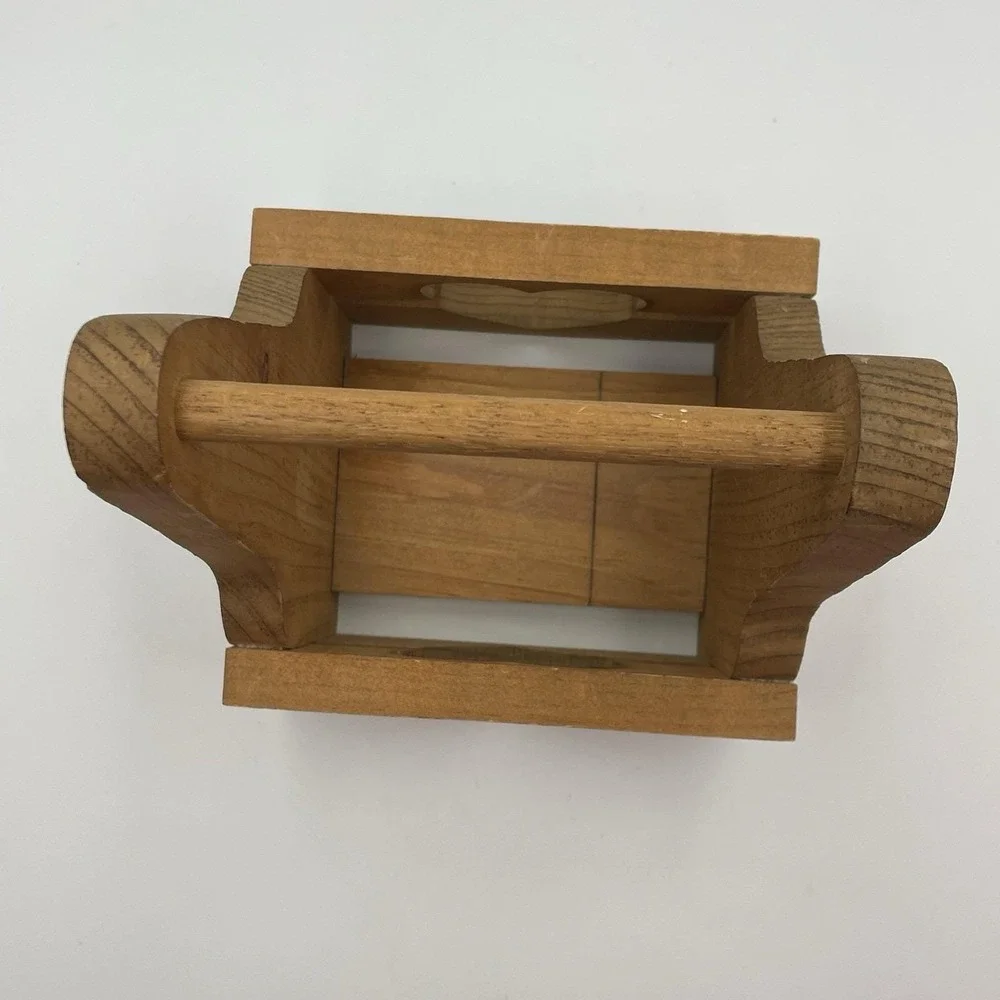 Vintage Wooden Heart Cutout Caddy Basket Tote Holder 10x6x7 Rustic Country Decor